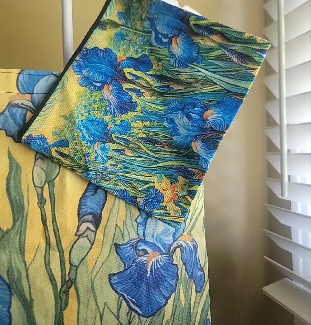 $GIFTABLE TOTE$ Van Gogh Blue Iris Floral Canvas Tote Bag with Matching Pouch